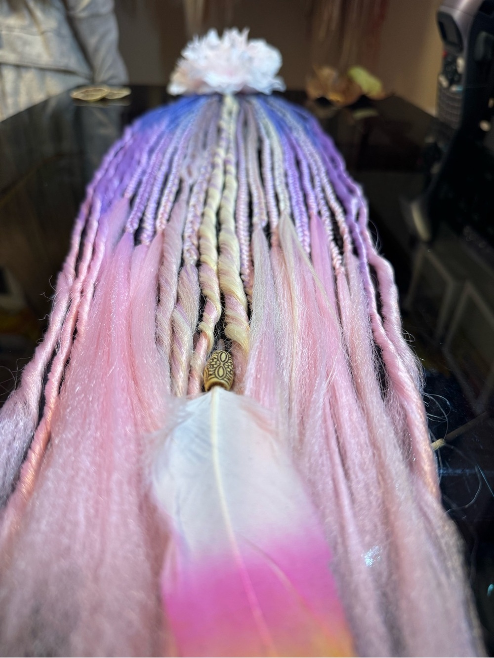 Braided Hair Extensions with Pastel Blue and Pink Accents - Picture 9 of 12